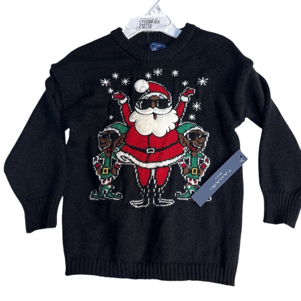 Tahari Santa & Elves Black Knit Sweater 2T‎